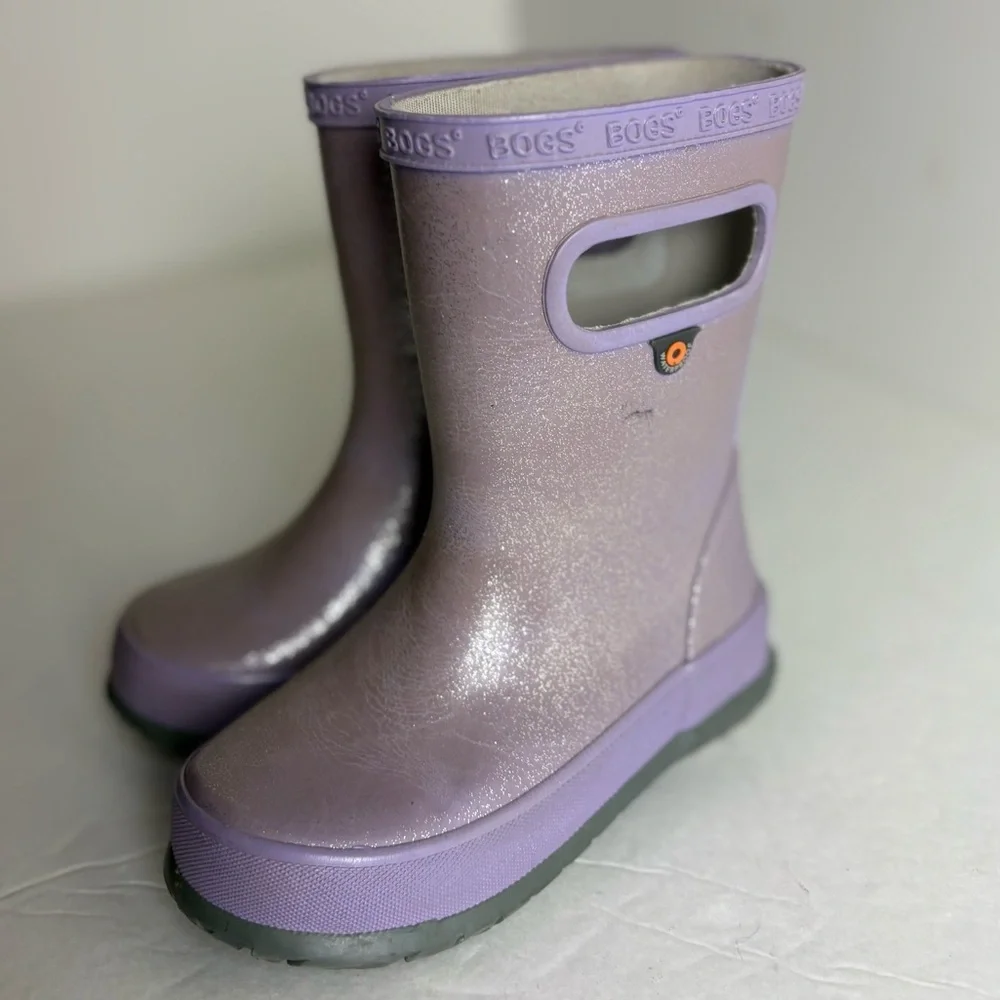 Bogs Skippers Glitter / Silver lilac Purple Rain Boots mid calf size 8